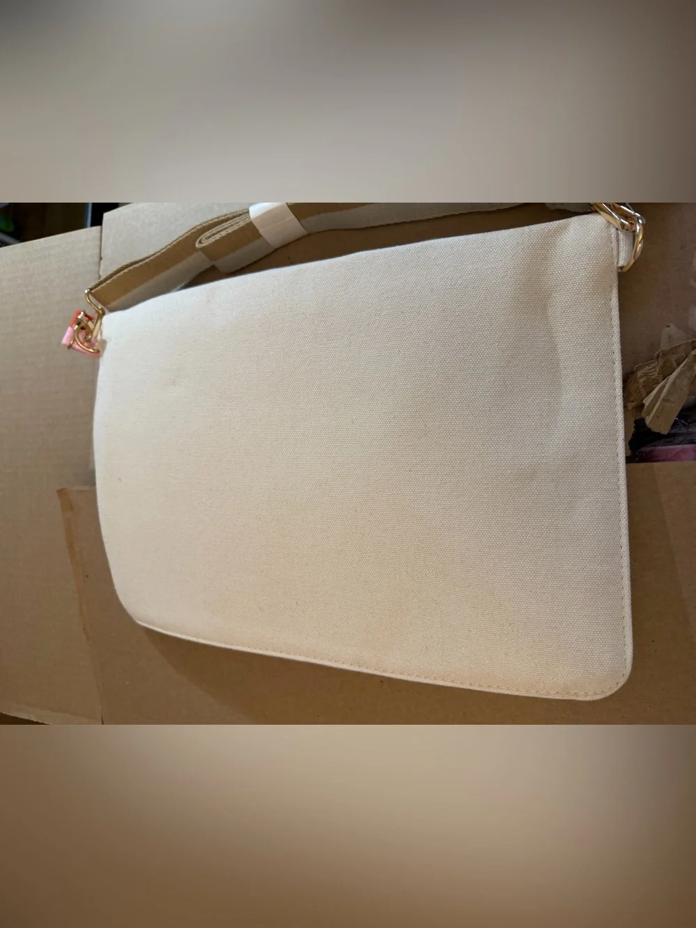 Laptop Canvas Crossbody Bag with Pink & Orange Strap